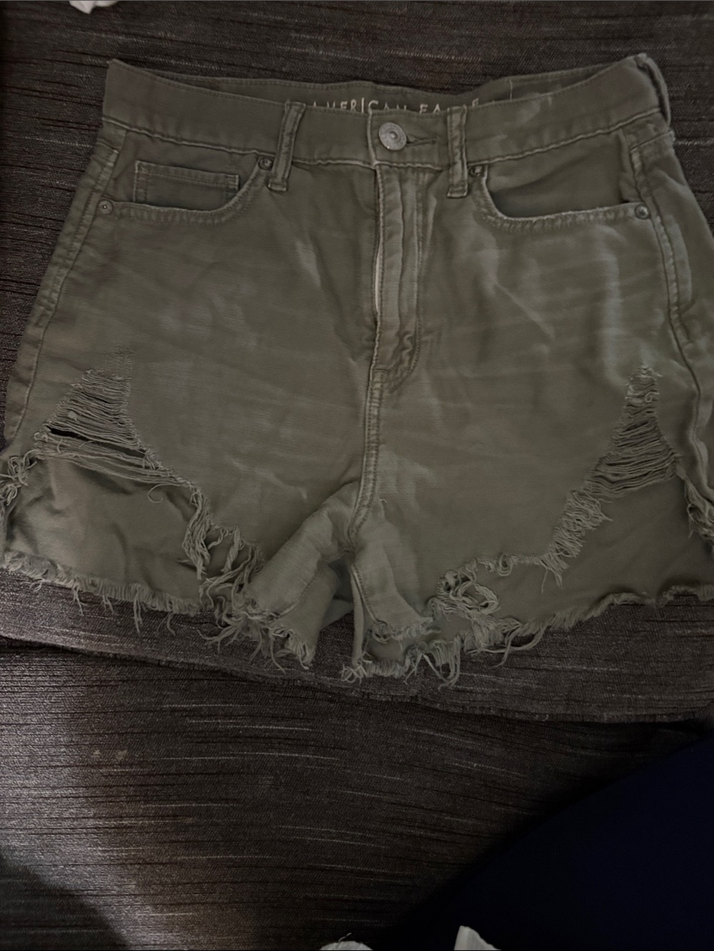 American Eagle Outfitters Olive Green Distressed Ripped Denim Shorts